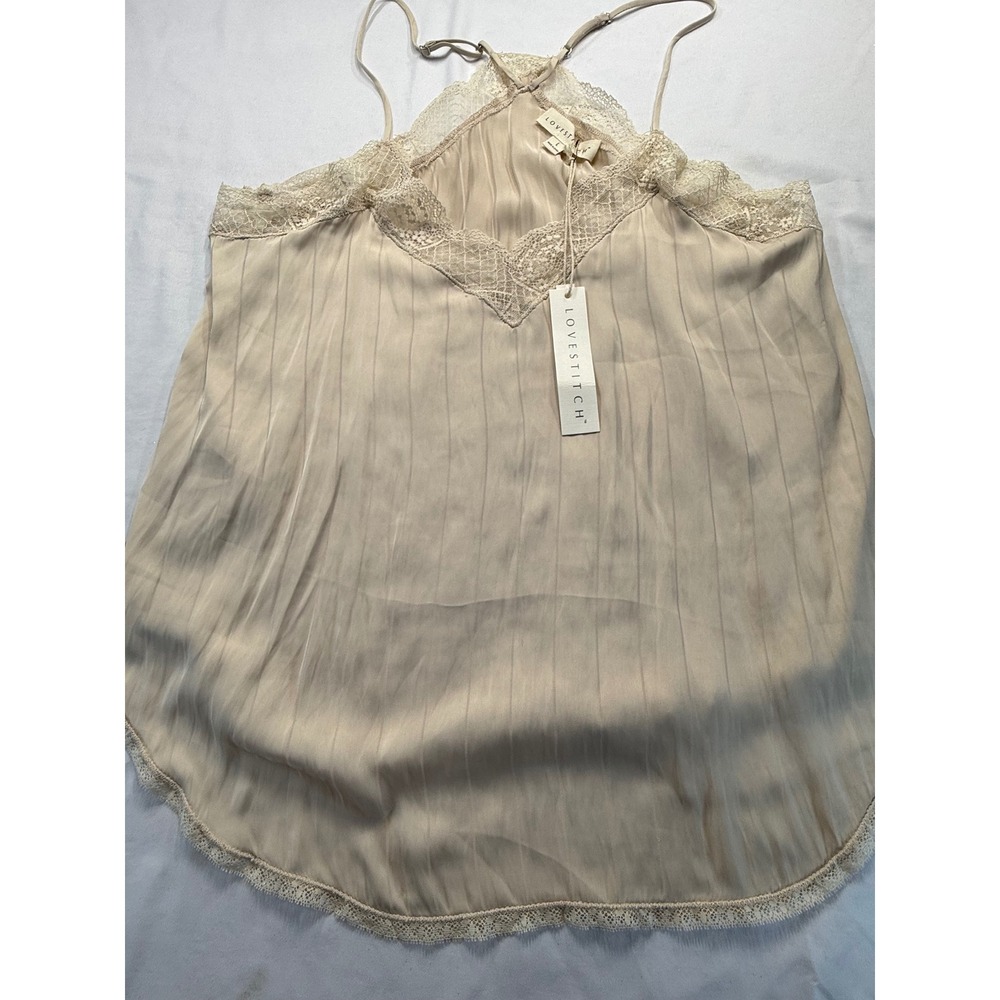 Lovestitch Womens Lace Trim V Neck Cami Top Champagne Beige Large NWT